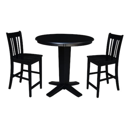 International Concepts 36 in. Solid Wood Round Top Dining Table with 2 Counter Height Stools in Black K46-36RT-23B-S102-2